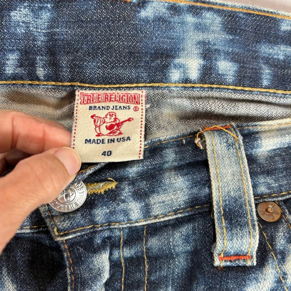 True Religion Ricky Jeans Mens 40 Acid Wash Straight Leg Blue White Made in USA